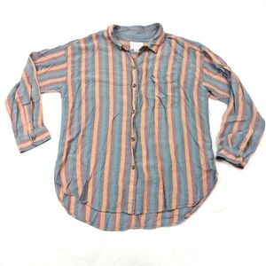 AMERICAN EAGLE WOMEN'S MUTED MULTICOLORED STRIPED 100% VISCOSE BUTTON UP SIZE M
